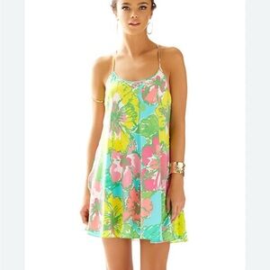 Lilly Pulitzer Maisy Slip Mini Dress Shorely Blue Fig Print Floral  Silk XS